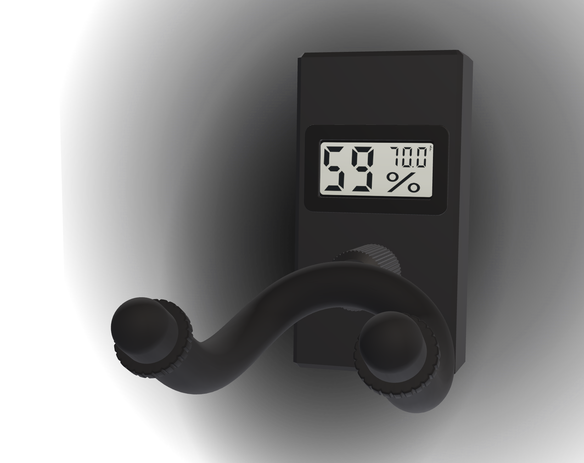 HygroMount guitar wall mount with built-in hygrometer, shown from the front right
